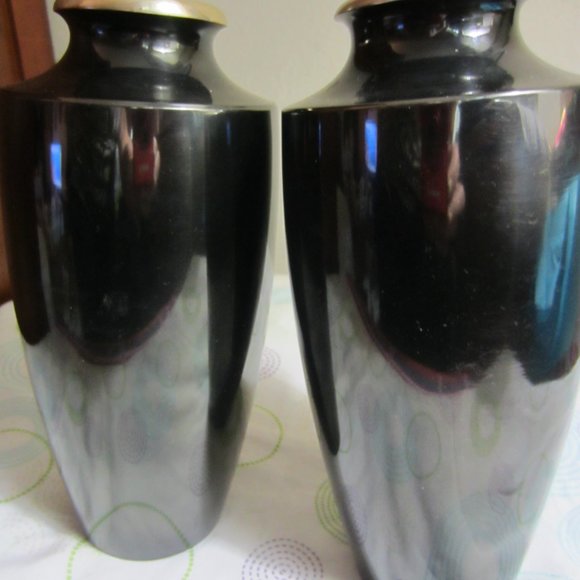 Design Pair Of Vintage Japanese Etched Tall Metal Vases 8 14inch Tall